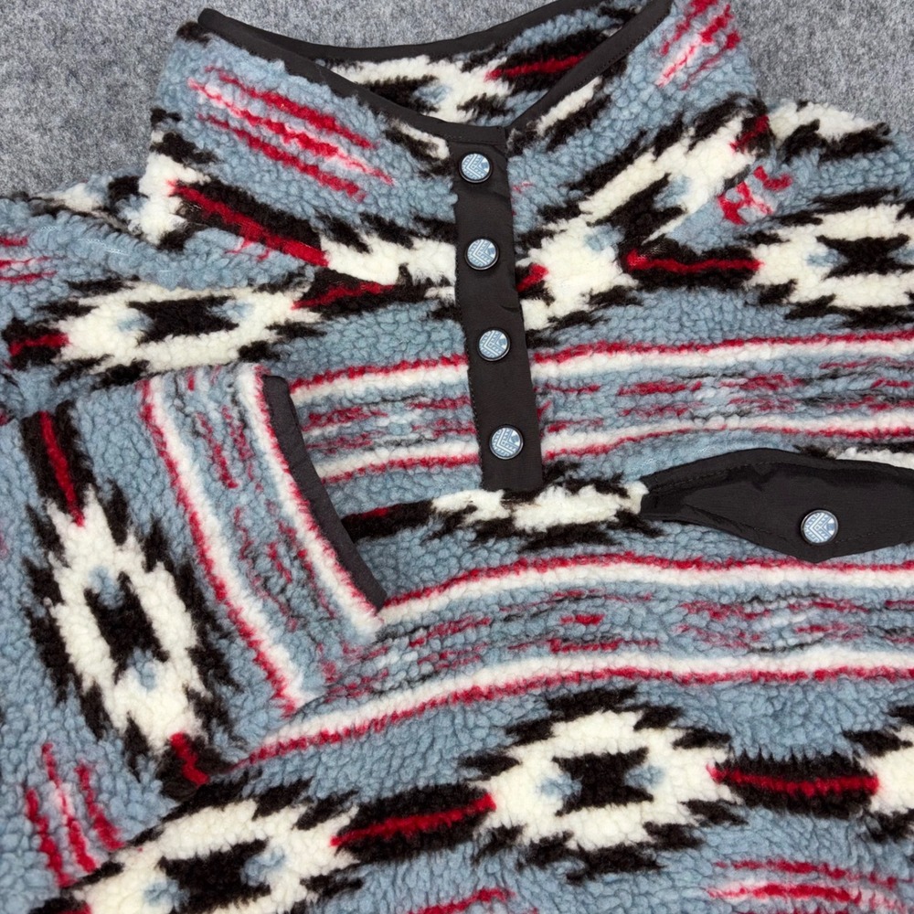 Cinch Fleece Pullover Mens Large Blue Southwestern Aztec Sherpa Snap Mock Neck